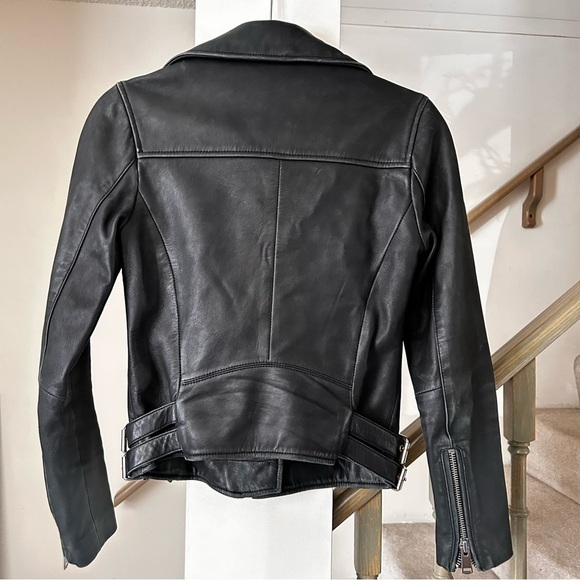 Reiss Black Leather Motorcycle Jacket Size Women's XS - Picture 13 of 16